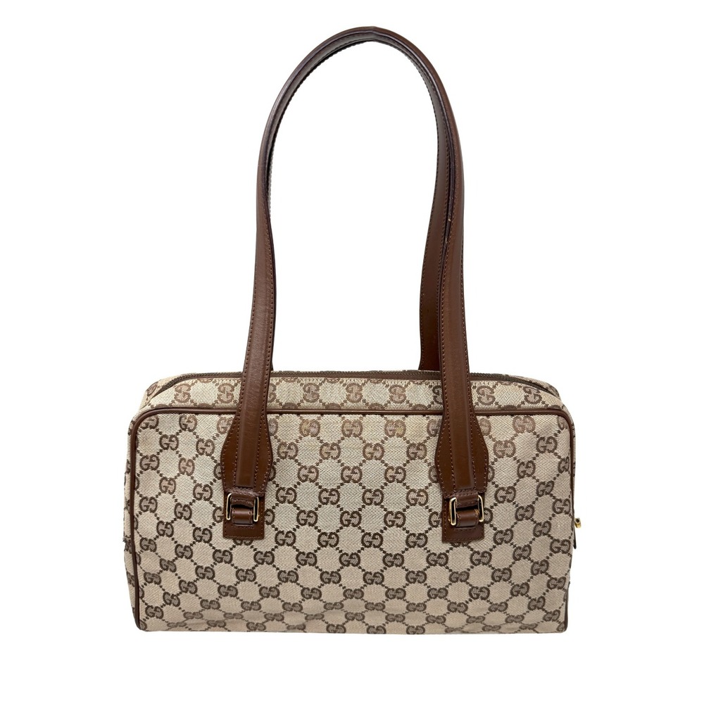 Gucci GG Monogram Canvas Shoulder Bag Brown Leather Vintage Y2K Tote